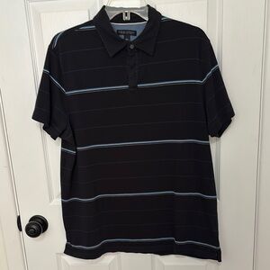 Banana Republic Fitted Pima Polo Black with Stripes and Side Vents